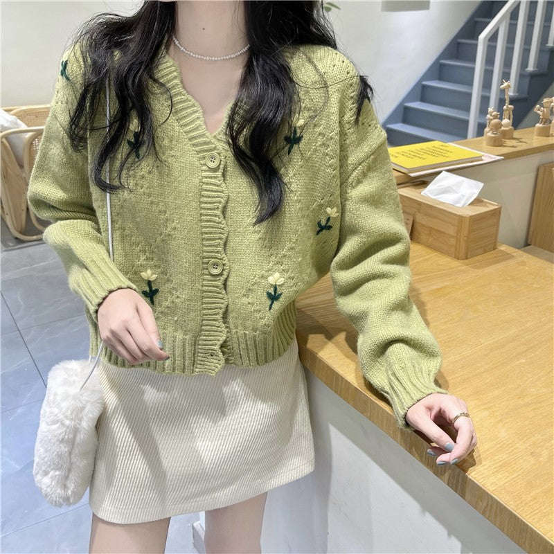 Ladies Long Sleeve Knit Sweater Cardigan