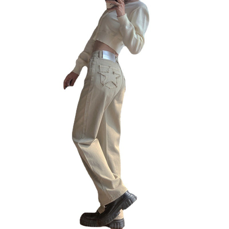 Women's American Retro Pants Jeans Back Pocket Pentagram