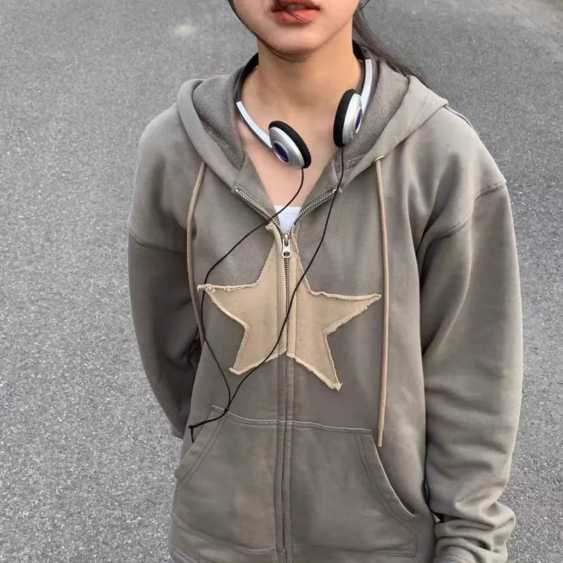 Star Couple Army Green Casual Hoodie
