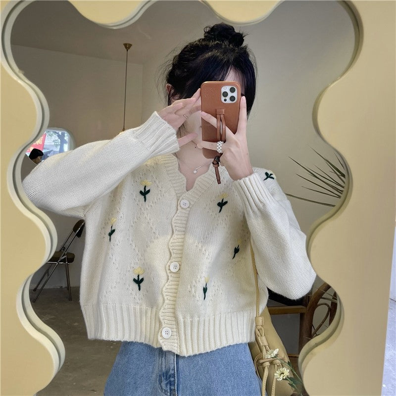Ladies Long Sleeve Knit Sweater Cardigan