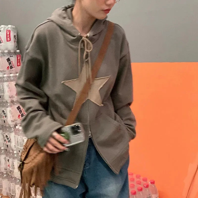 Star Couple Army Green Casual Hoodie