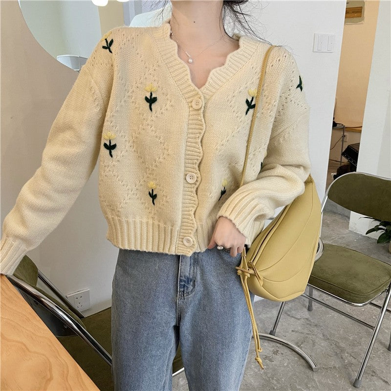Ladies Long Sleeve Knit Sweater Cardigan