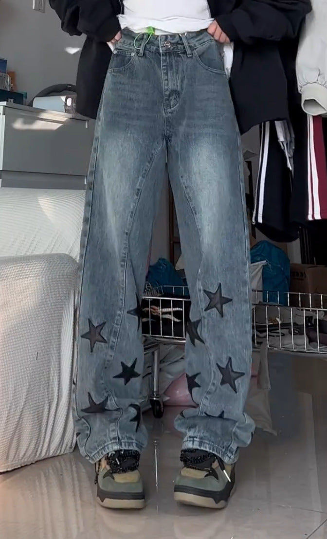 Large Size High Street Pants Jeans Women's Retro Washed High Waist
