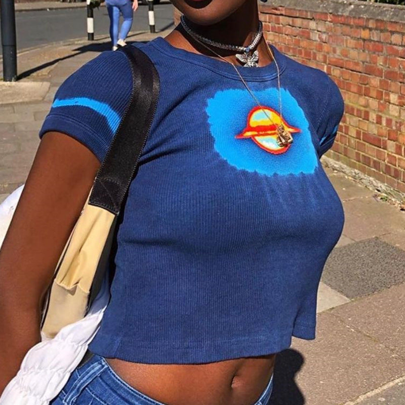 Aesthetic Graphic Top Women Flower Print O Neck Tee