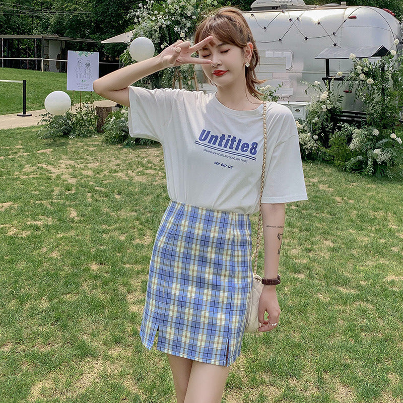Korean Student Style Lined High Waist Split Hip Skirt