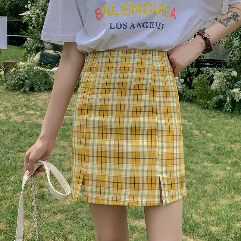 Korean Student Style Lined High Waist Split Hip Skirt