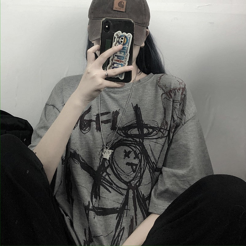 Women's Retro Graffiti Personality Printed Bottoming T-shirt