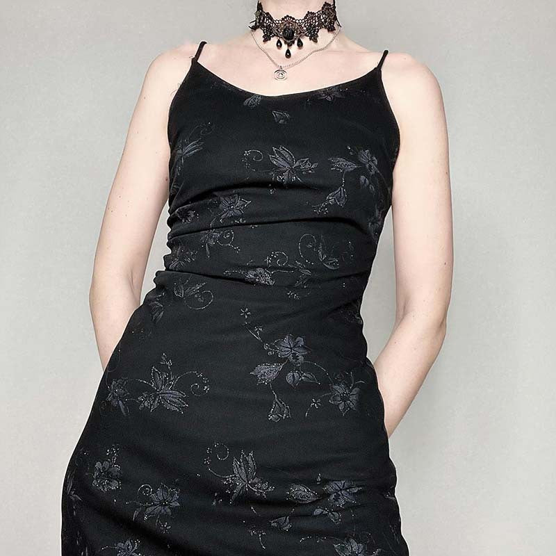 American Retro Spicy Girl Dark Style Design Irregular Slim Fit High Waist Knit Floral Dress Long