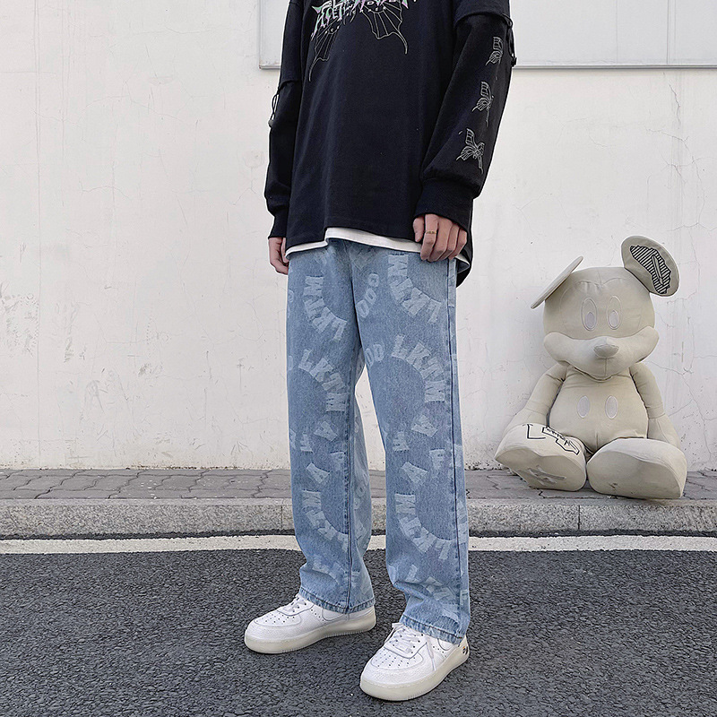 Men's High Street Trend Loose Straight-Leg Jeans pants