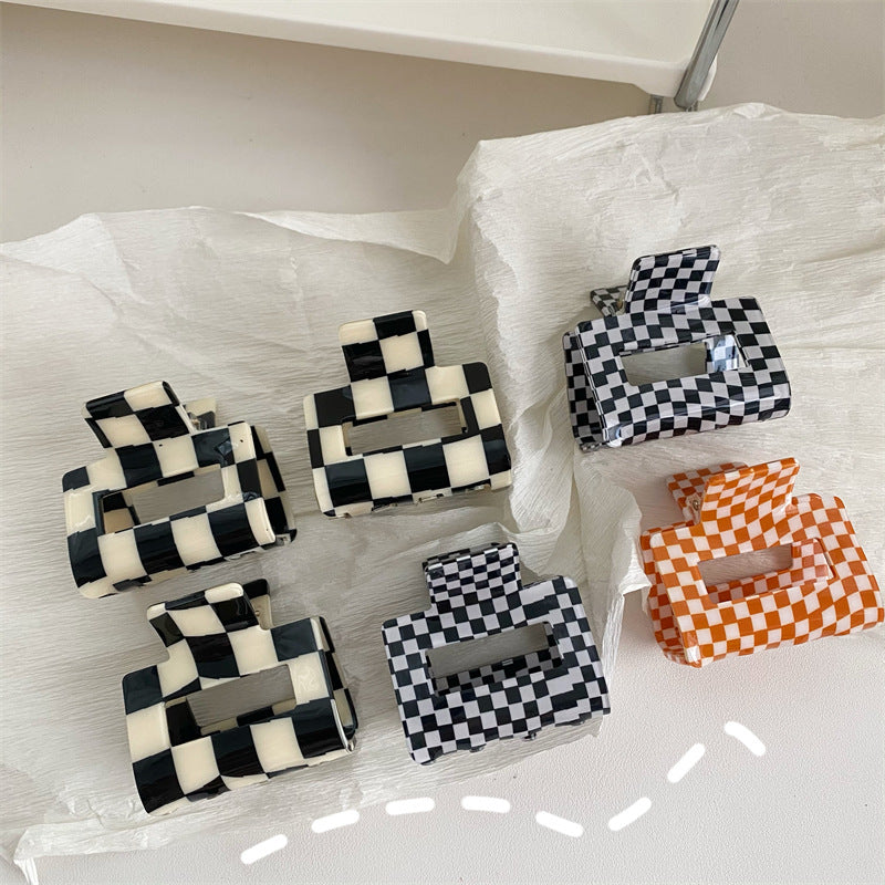 Black And White Checkerboard Hairpin Hair Clips Fashion Temperament Acrylic