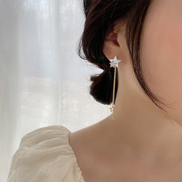 Silver Needle Star Tassel Earrings Long Earrings Fashion Personality Earrings