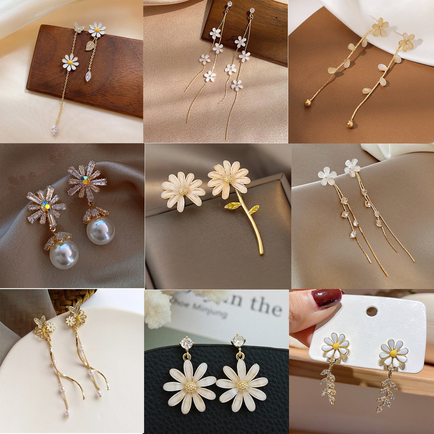 Japanese And Korean All-match Asymmetric Daisy Flower Butterfly Earrings