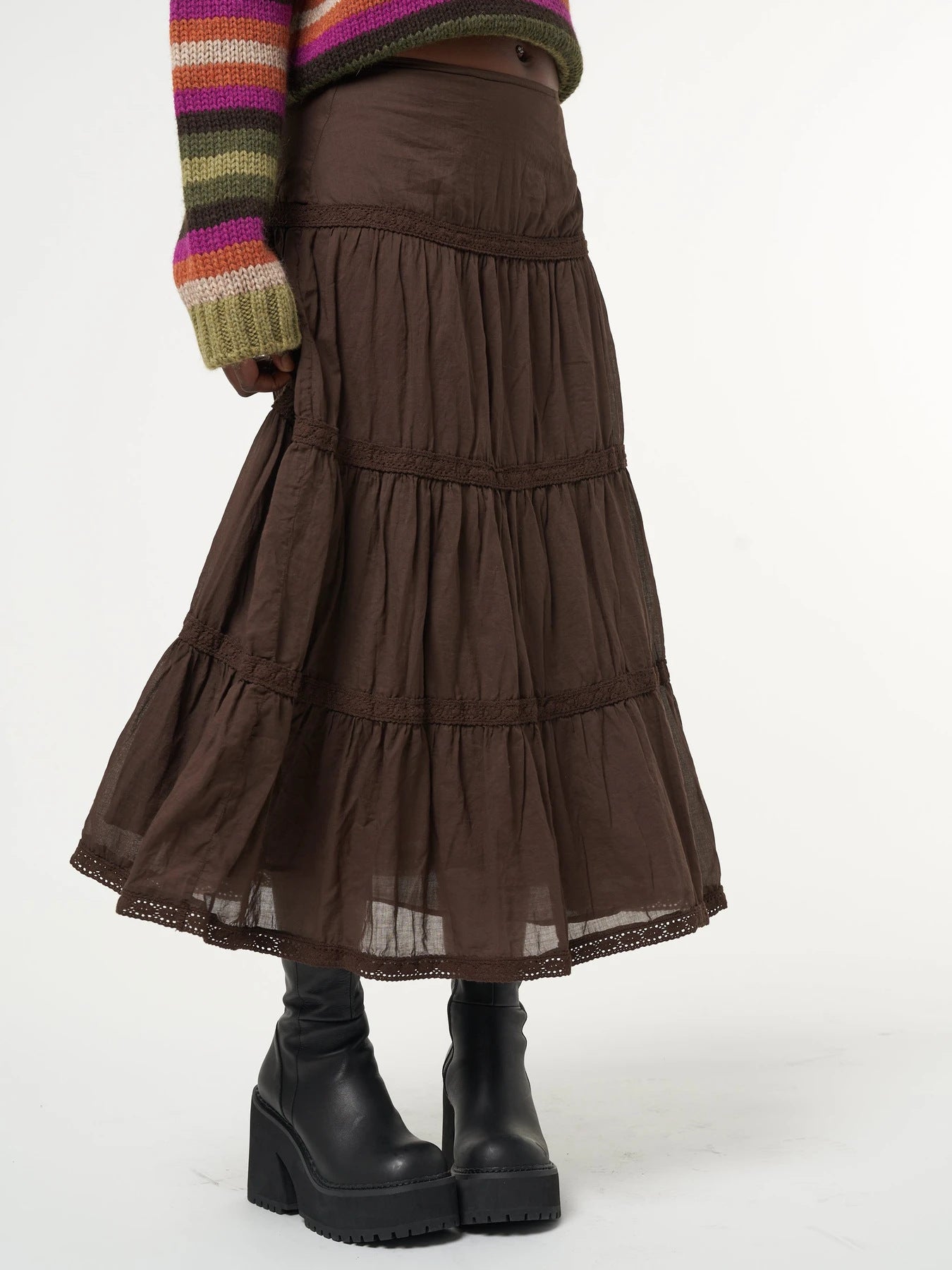 Fashionable Hollow Solid Color Long Skirt