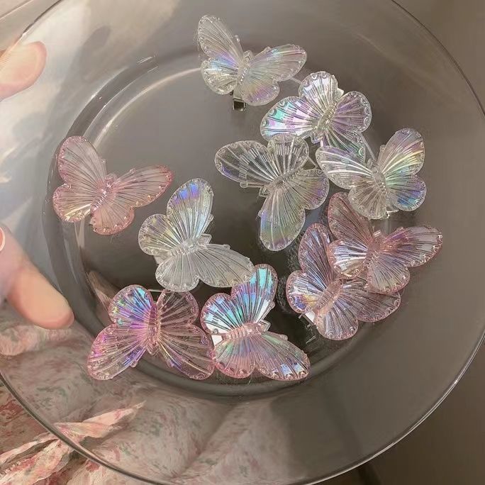 Super Fairy Mermaid Color Butterfly Barrettes Transparent Plated AB Pretty Girl Bang Clip Fantasy Laser Butterfly Hair Clip