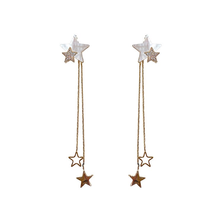 Silver Needle Star Tassel Earrings Long Earrings Fashion Personality Earrings