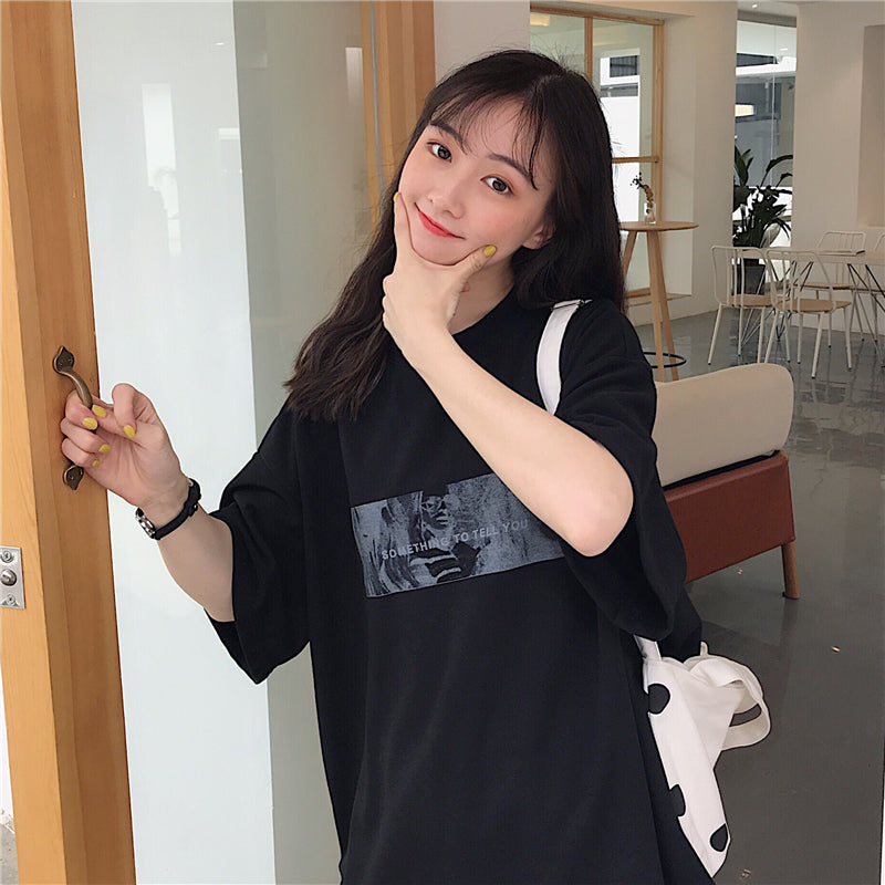 Hong Kong Style Super Fire Cec Short-sleeved T-shirt Female Korean Style Tide Ins Hong Kong Style Lazy Style Loose
