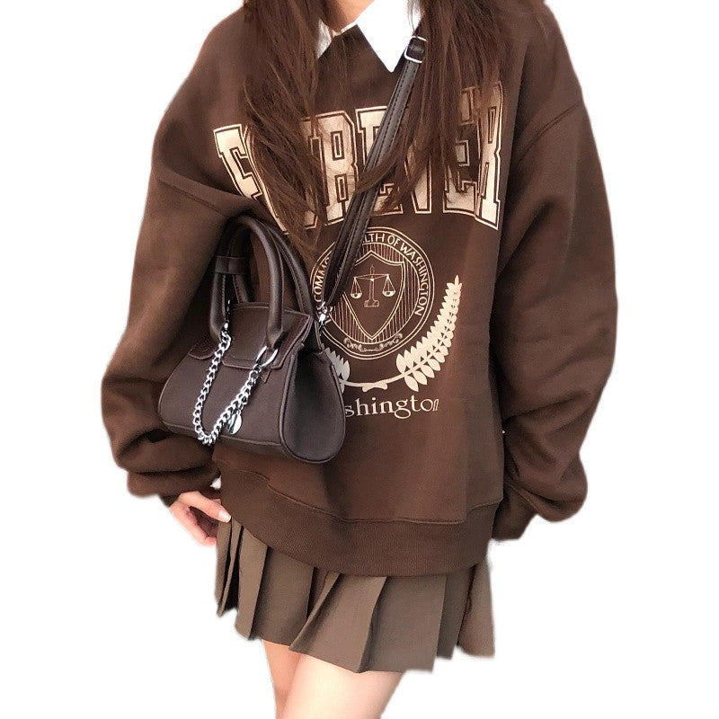 American Style Retro Women's Fleece Thick Plus Size Sweater