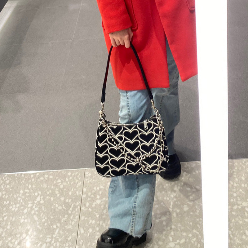 Heart-shaped Embroidery Y2k Hot Girl Sweet Cool Chain Bag