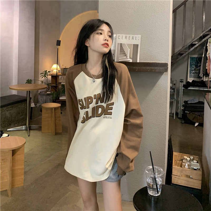 Loose And Slim Contrast Color Long Sleeve Sweater For Women