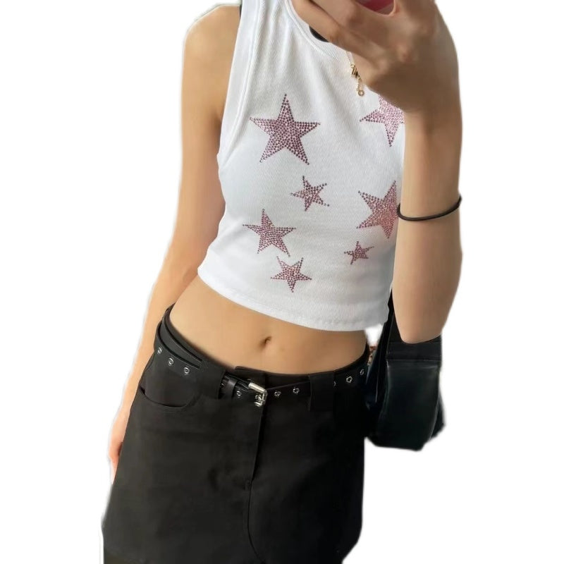 Stars Hot Drill Vest Spice Girl Tight Height Waist Top