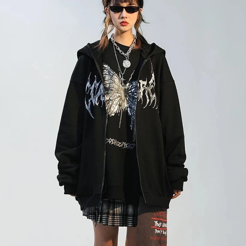 Hoodie Women Loose Street Sports Zipper Hoodie