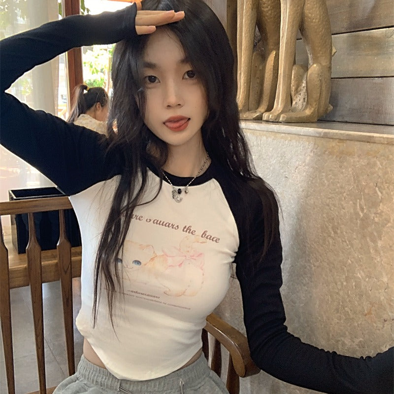 Women's Retro Black New Korean Cartoon Print Top