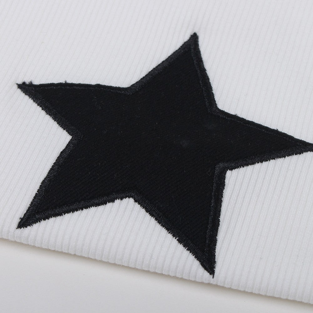Embroidered Stars Printed Round States Women's Work Word Top