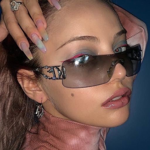 Retro One-piece Metal Punk Sunglasses Concave Styling Chic Street Photo