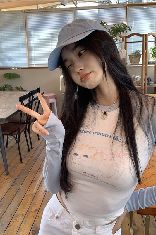 Women's Retro Black New Korean Cartoon Print Top