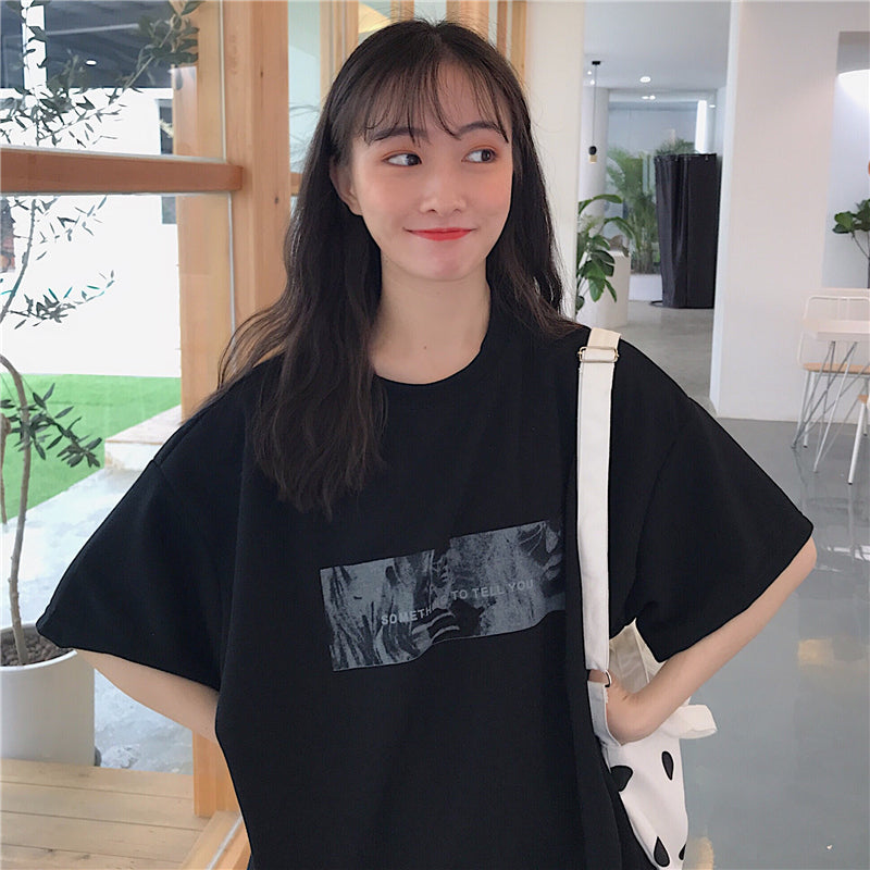 Hong Kong Style Super Fire Cec Short-sleeved T-shirt Female Korean Style Tide Ins Hong Kong Style Lazy Style Loose