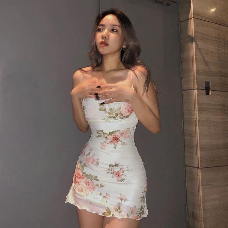 Wind Sling Mesh Vintage Flower Dress