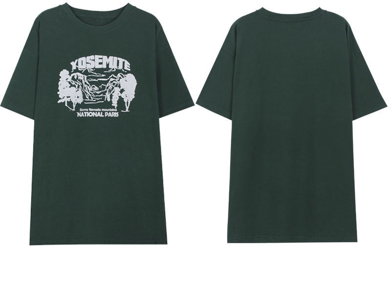 Women's Alphabet Forest Print Short Sleeves T-shirt