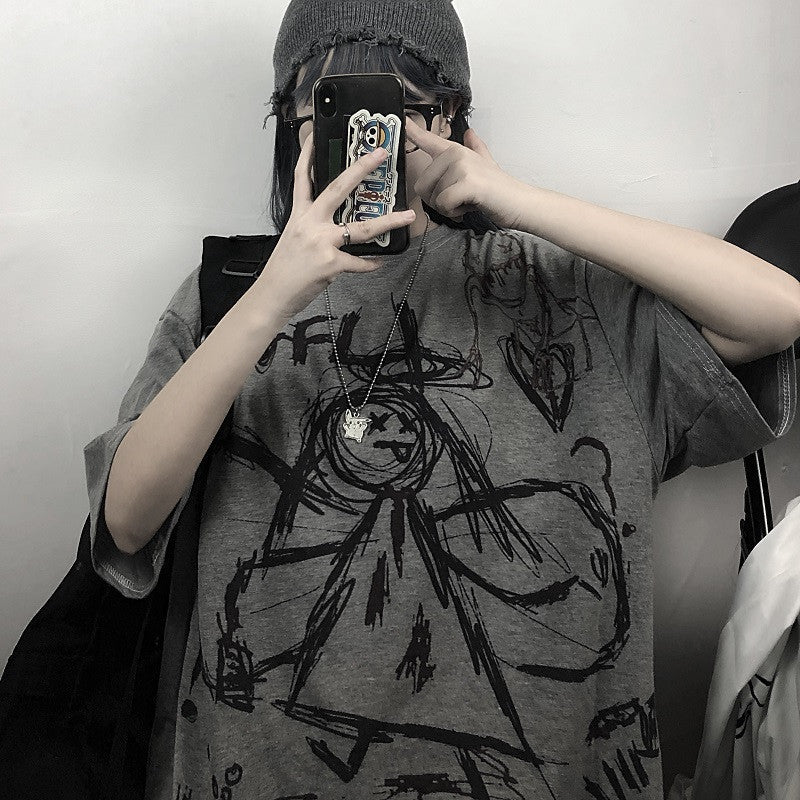 Women's Retro Graffiti Personality Printed Bottoming T-shirt