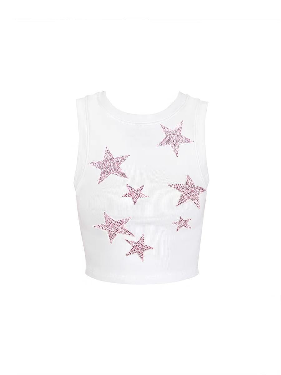 Stars Hot Drill Vest Spice Girl Tight Height Waist Top