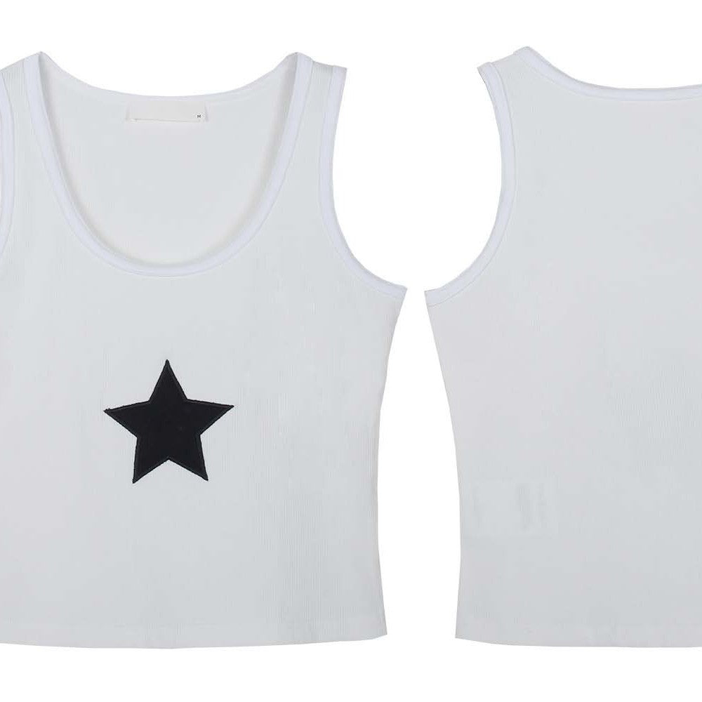 Embroidered Stars Printed Round States Women's Work Word Top