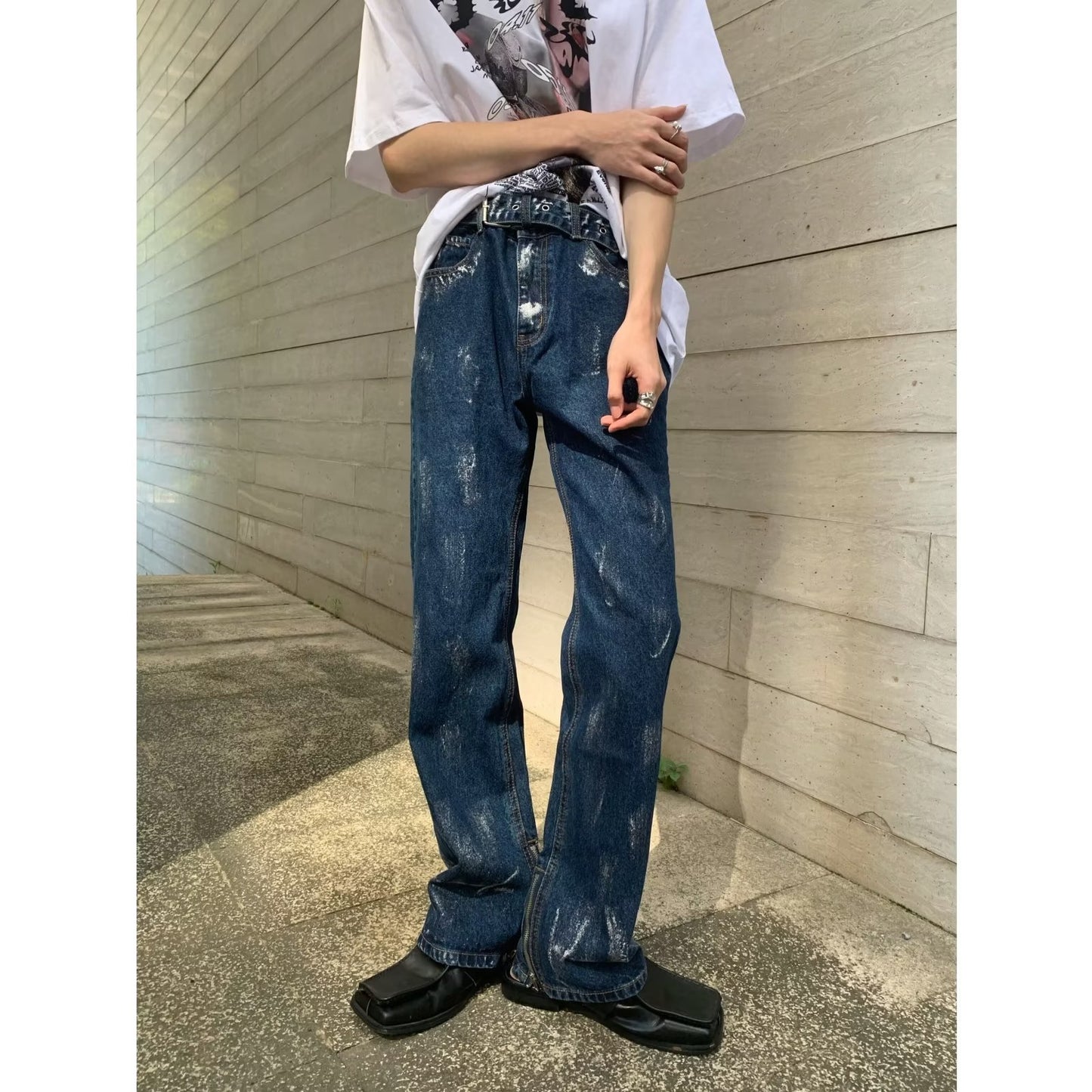 Design Sense Zippered Split Jeans Pants
