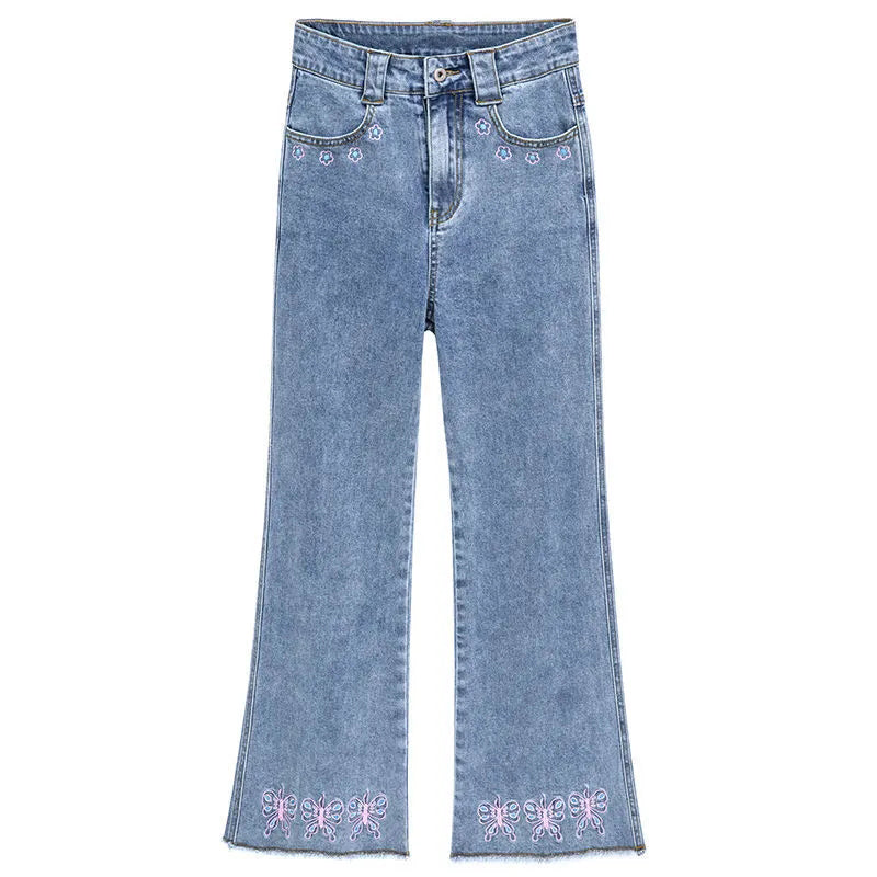 Design Sense Butterfly Embroidered Jeans Women pants