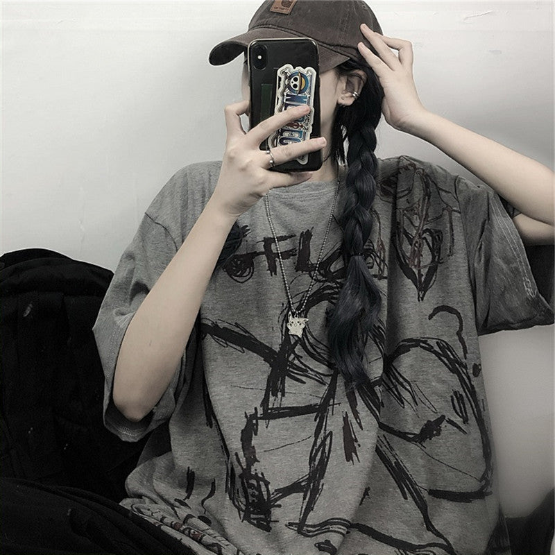 Women's Retro Graffiti Personality Printed Bottoming T-shirt