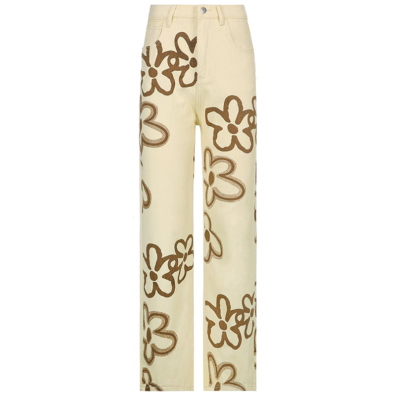 Street Print Pants Fashion Straight Leg Jeans Casual