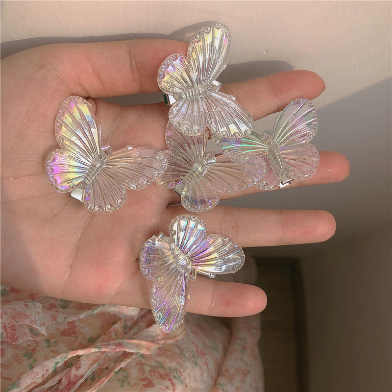 Super Fairy Mermaid Color Butterfly Barrettes Transparent Plated AB Pretty Girl Bang Clip Fantasy Laser Butterfly Hair Clip