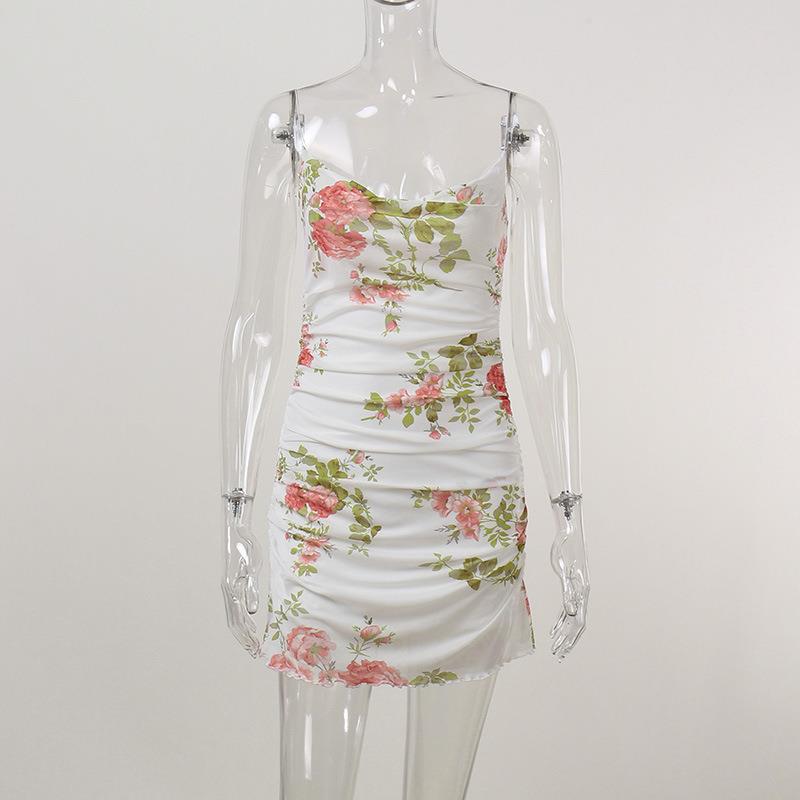 Wind Sling Mesh Vintage Flower Dress
