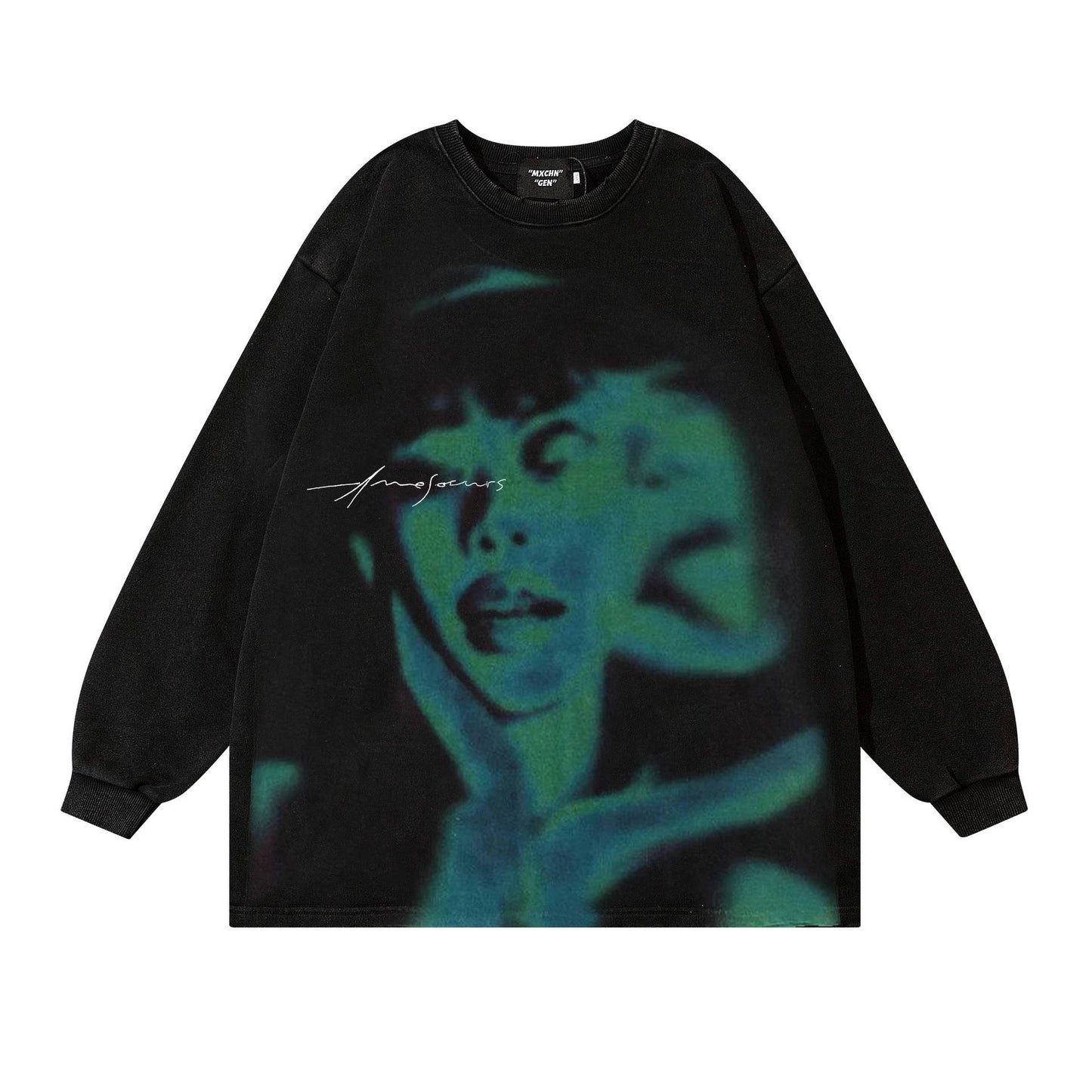 High Street Washed Old Portrait For Men And Women sweater