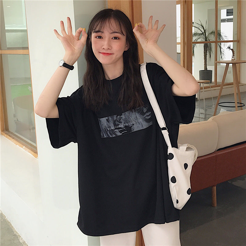 Hong Kong Style Super Fire Cec Short-sleeved T-shirt Female Korean Style Tide Ins Hong Kong Style Lazy Style Loose