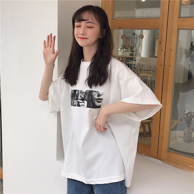 Hong Kong Style Super Fire Cec Short-sleeved T-shirt Female Korean Style Tide Ins Hong Kong Style Lazy Style Loose