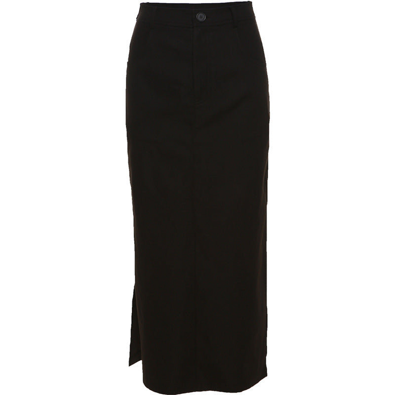 Autumn New Women's Solid Color Slim High-waisted Street Fashion Open Half-body Skirt