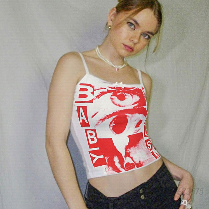 Letter Printed Vest Suspender Top