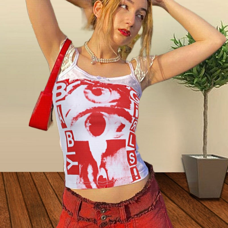 Letter Printed Vest Suspender Top