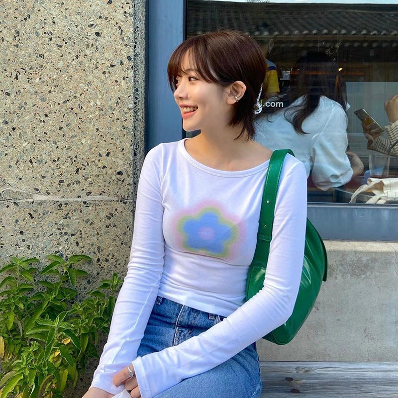 New Thin Slim Long-sleeved Top With Thin Front Shoulder