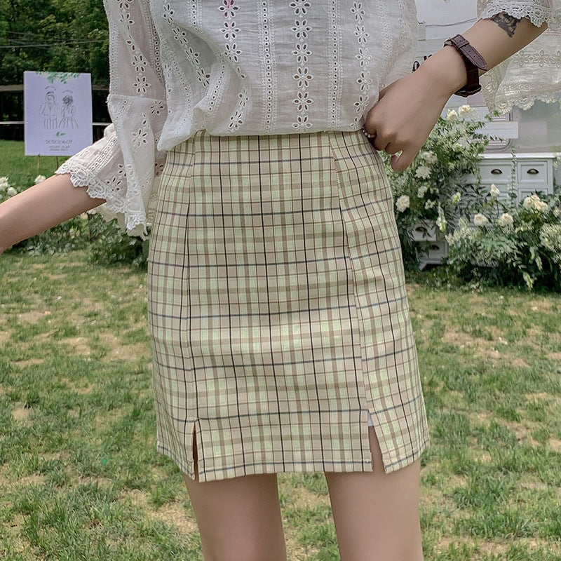 Korean Student Style Lined High Waist Split Hip Skirt