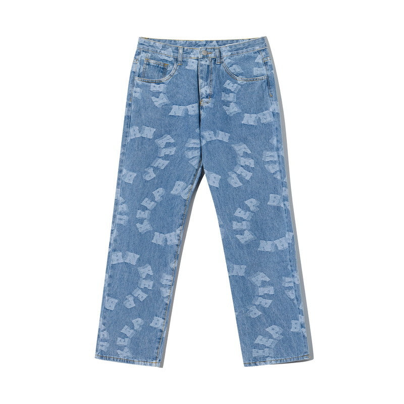 Men's High Street Trend Loose Straight-Leg Jeans pants